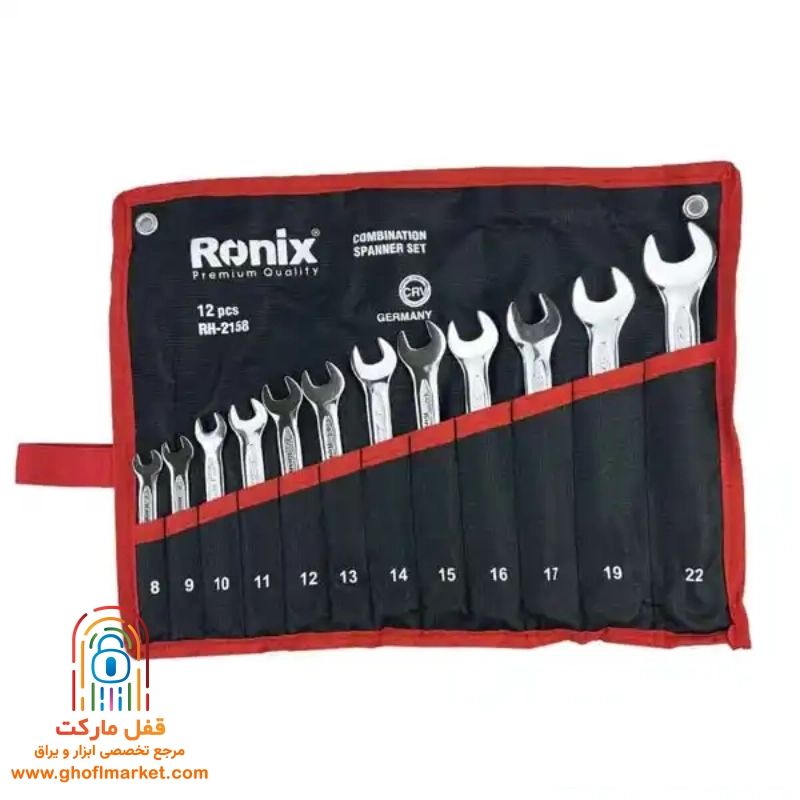 ronix-RH-2158-combination-wrench (3) تصویر ست آچار یک سر تخت یک سر رینگ رونیکس مدل RH-2158 در کیف رولی