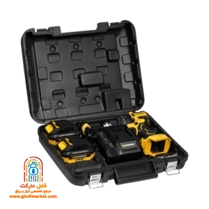 تمام اقلام دریل 8898 شامل دستگاه، باتری‌ها، شارژر و دسته جانبی در کیف BMC
