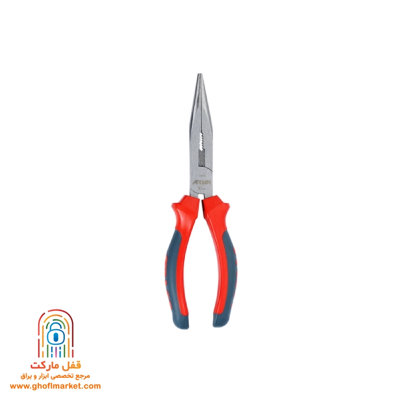 arva-long-nose-pliers-8inch-4164 دمباریک ۸ اینچ آروا ۴۱۶۴ با فکهای کشیده و دستههای PVC قرمز-مشکی