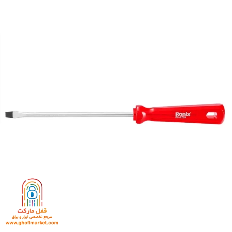 flat-screwdriver-ronix-150mm پیچ گوشتی دو سو رونیکس RH-2769 با میله ۱۵۰ میلی متر و دسته کریستالی قرمز