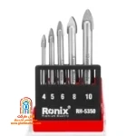 ست مته شیشه 5 عددی رونیکس مدل RH-5350 در سایزهای 4 تا 10 میلی متر