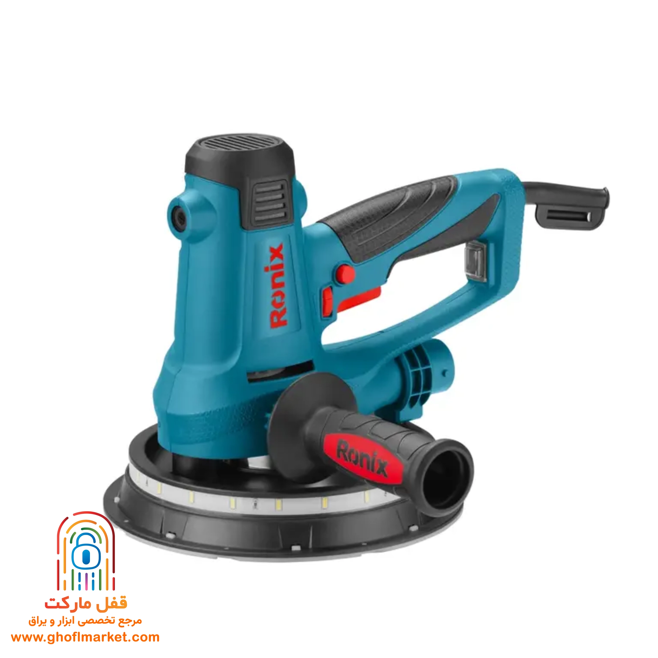 ronix-drywall-sander-6201 سنبادهزن دیواری رونیکس 6201 با پد ۱۸۰ میلیمتری و دسته تلسکوپی