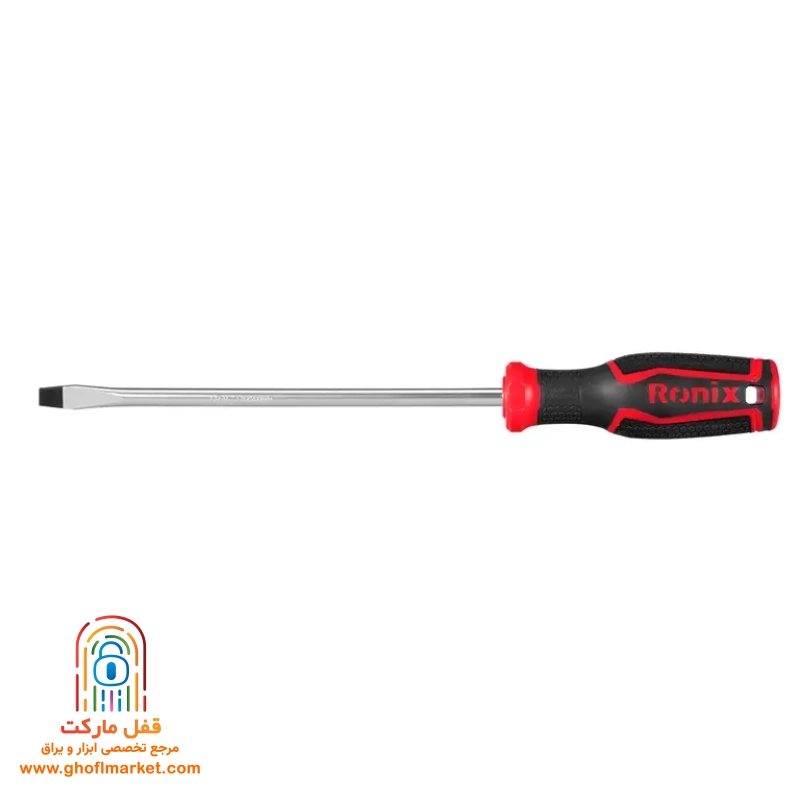 ronix-flat-screwdriver-200x8 پیچ گوشتی تکی دوسو دورنگ رونیکس RH-2790 سایز 200 در 8 میلی متر با دسته TPR