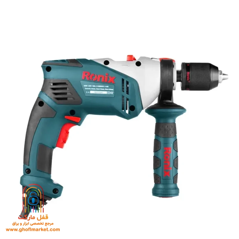 ronix-hammer-drill-2213 دریل چکشی رونیکس 2213 با سهنظام اتوماتیک ۱۳ میلیمتری و دسته جانبی