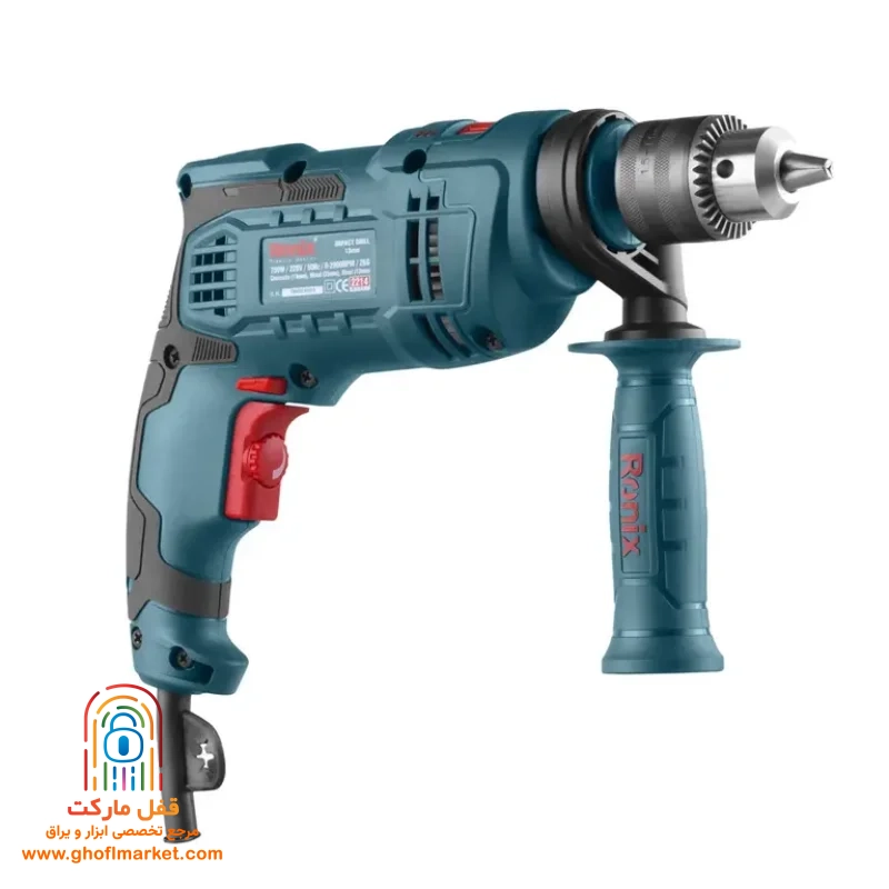 ronix-hammer-drill-2214 دریل چکشی رونیکس 2214 با سهنظام آچاری ۱۳ میلیمتری و دسته جانبی ۳۶۰ درجه