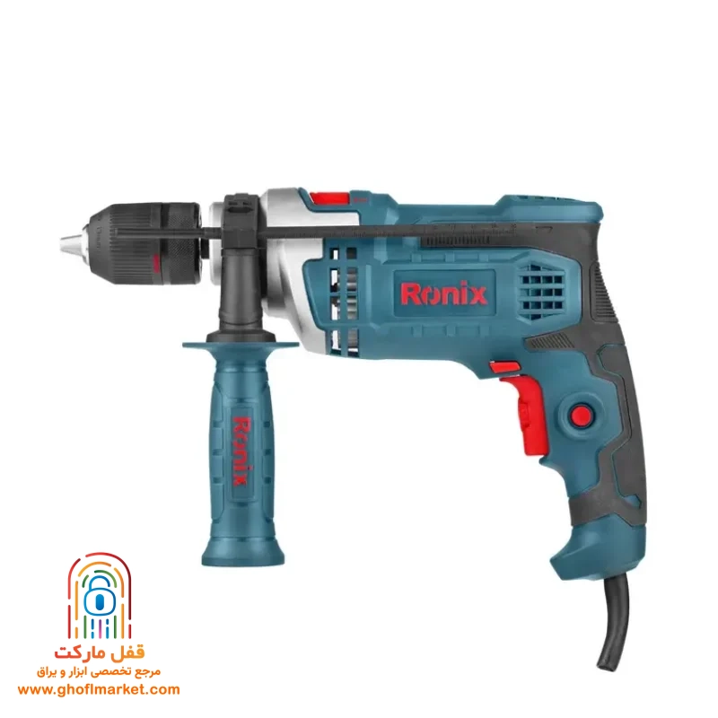 ronix-hammer-drill-2215 دریل چکشی رونیکس 2215 با سهنظام اتوماتیک ۱۳ میلیمتری و دسته جانبی