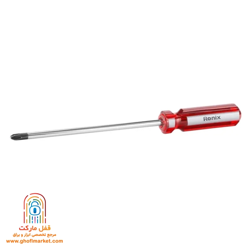 ronix-phillips-screwdriver-200x8 پیچ گوشتی تکی چهارسو رونیکس RH-2881 سایز 200 در 8 میلی متر با میله کروم وانادیوم