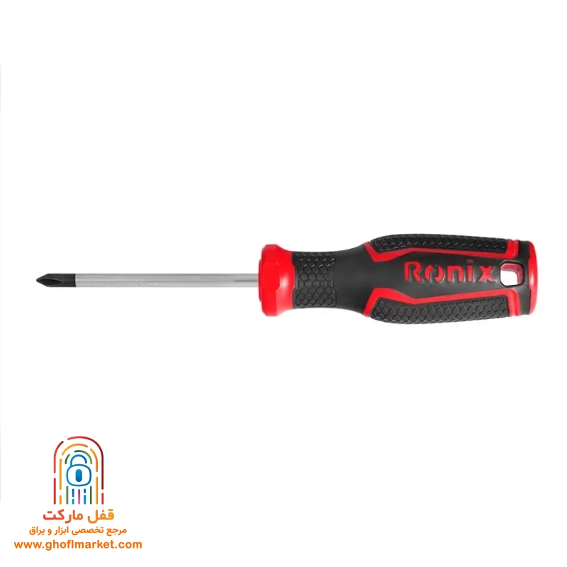 ronix-phillips-screwdriver-75x5 پیچ گوشتی تکی چهارسو دورنگ رونیکس RH-2842 سایز 75 در 5 میلی متر با دسته TPR