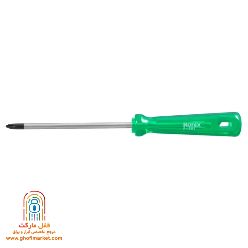ronix-phillips-screwdriver پیچ گوشتی تکی چهارسو رونیکس مدل RH-2865 با سایز 125 در 6 میلی متر و دسته کریستالی