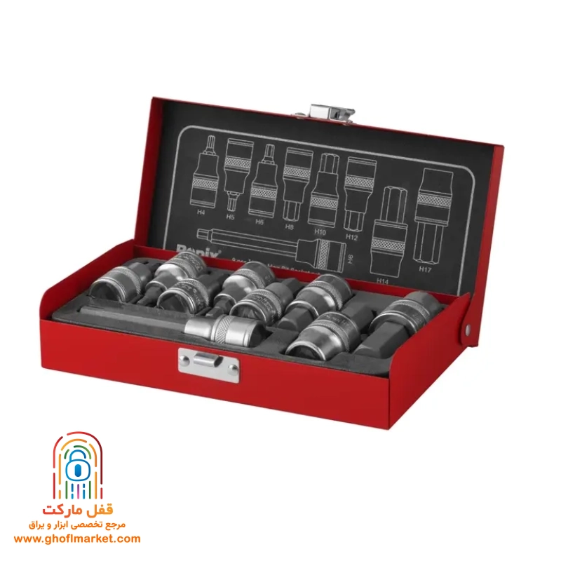 ronix-rh-2692-hex-bit-set جعبه بکس شش گوش 9 پارچه رونیکس مدل RH-2692 با درایو 1/2 اینچ