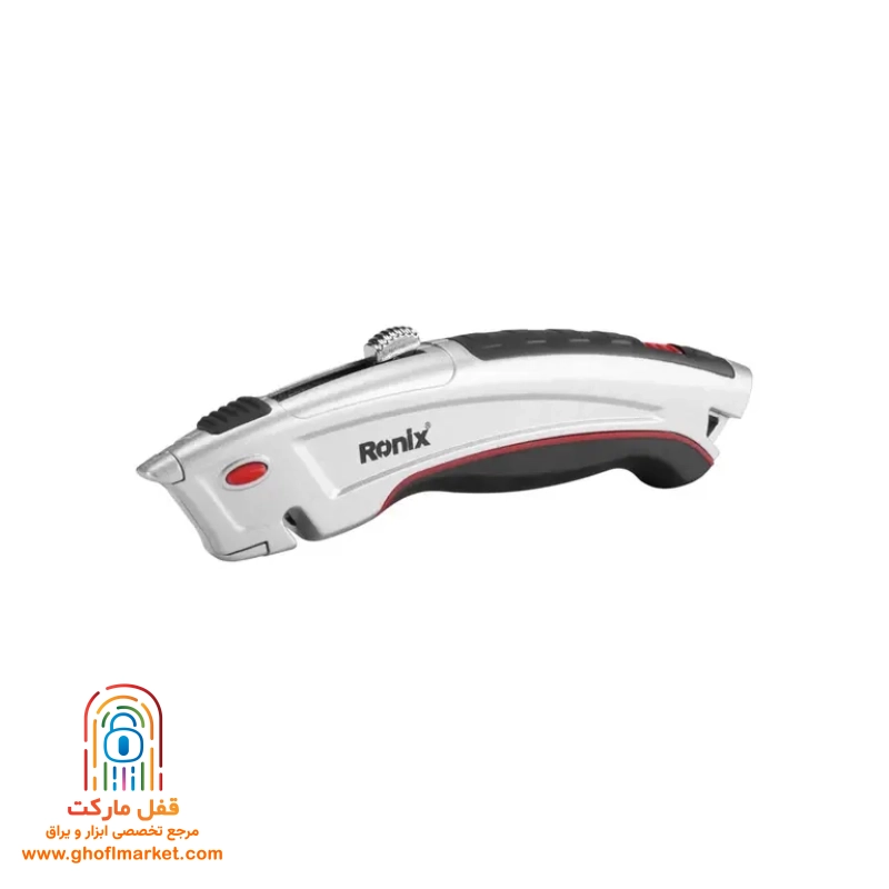 ronix-rh-3010-blade کاتر ذوزنقه ای رونیکس مدل RH-3010 با بدنه فلز روی و دسته آلومینیومی