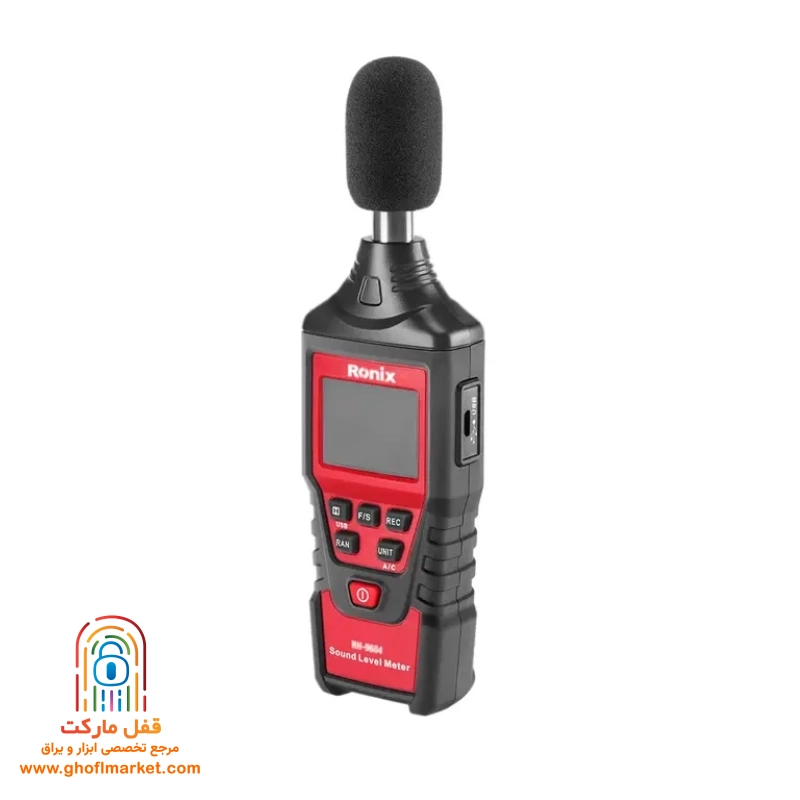 ronix-sound-meter-rh9604 صوتسنج دیجیتال رونیکس RH-9604 با میکروفون خازنی و نمایشگر LCD در دست کاربر