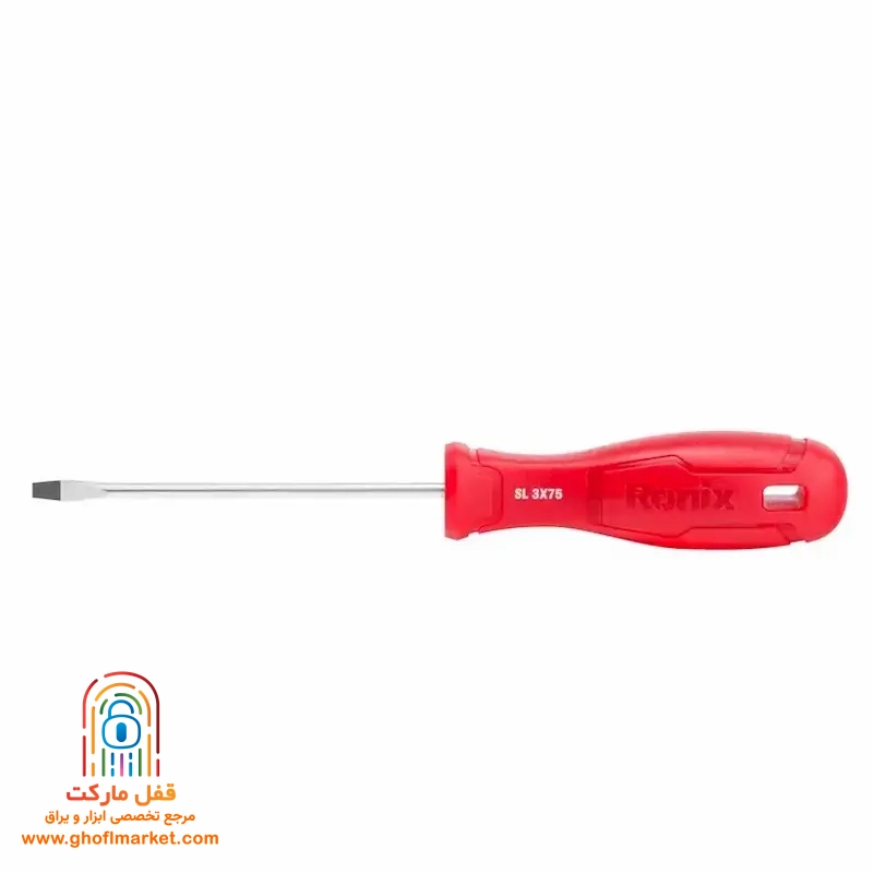 ronix-flathead-screwdriver پیچ گوشتی دو سو رونیکس مدل RH-2734 با سایز 3 در 75 میلی متر و دسته قرمز